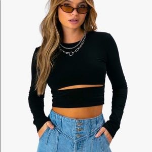 ADIKA Black Long sleeve crop top cut-out front